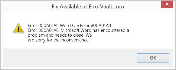 Fix Word Ole Error 800A01A8 (Error Code 800A01A8)