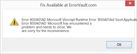 Fix Microsoft Vbscript Runtime Error '800A01Ad' Excel.Application (Error Code 800A01AD)