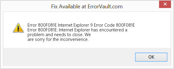 Fix Internet Explorer 9 Error Code 800F081E (Error Code 800F081E)
