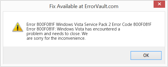 Fix Windows Vista Service Pack 2 Error Code 800F081F (Error Code 800F081F)