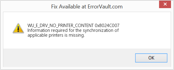 Fix 0x8024C007 (Error WU_E_DRV_NO_PRINTER_CONTENT)