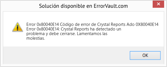 Fix Código de error de Crystal Reports Ado 0X80040E14 (Error Code 0x80040E14)