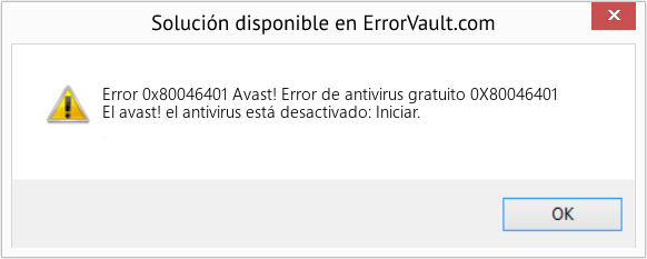 Fix Avast! Error de antivirus gratuito 0X80046401 (Error Code 0x80046401)