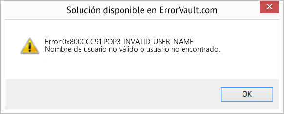 Fix POP3_INVALID_USER_NAME (Error Code 0x800CCC91)