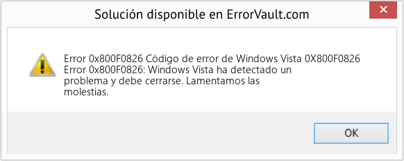 Descargar la herramienta de reparación de errores <?php echo $number; ?> (Código de error de Windows Vista 0X800F0826) Fix Código de error de Windows Vista 0X800F0826 (Error Code 0x800F0826)