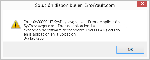 Fix SysTray: avgnt.exe - Error de aplicación (Error Code 0xC0000417)