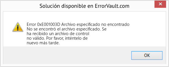 Descargar la herramienta de reparación de errores <?php echo $number; ?> (Archivo especificado no encontrado) Fix Archivo especificado no encontrado (Error Code 0xE001003D)