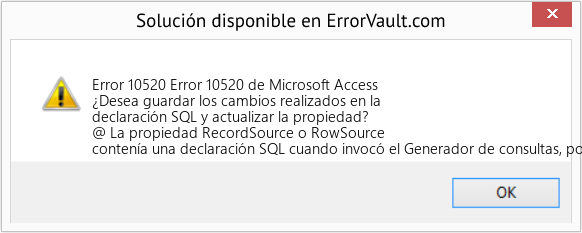 Descargar la herramienta de reparación de errores <?php echo $number; ?> (Error 10520 de Microsoft Access) Fix Error 10520 de Microsoft Access (Error Code 10520)