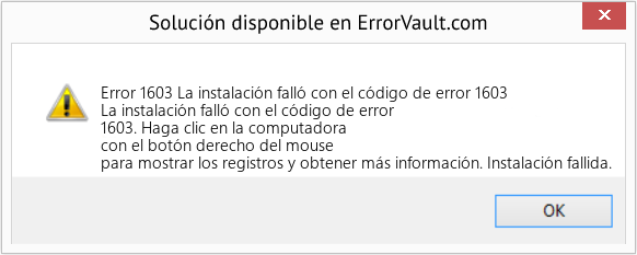 Descargar la herramienta de reparación de errores <?php echo $number; ?> (La instalación falló con el código de error 1603) Fix La instalación falló con el código de error 1603 (Error Code 1603)