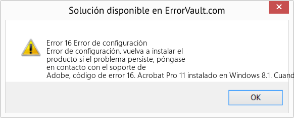 Descargar la herramienta de reparación de errores <?php echo $number; ?> (Error de configuración) Fix Error de configuración (Error Code 16)
