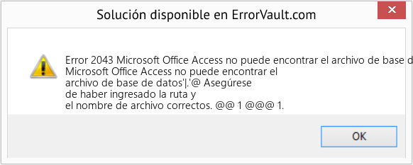 Descargar la herramienta de reparación de errores <?php echo $number; ?> (Microsoft Office Access no puede encontrar el archivo de base de datos '|) Fix Microsoft Office Access no puede encontrar el archivo de base de datos '| (Error Code 2043)