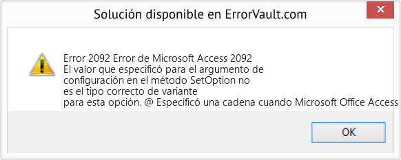 Descargar la herramienta de reparación de errores <?php echo $number; ?> (Error de Microsoft Access 2092) Fix Error de Microsoft Access 2092 (Error Code 2092)