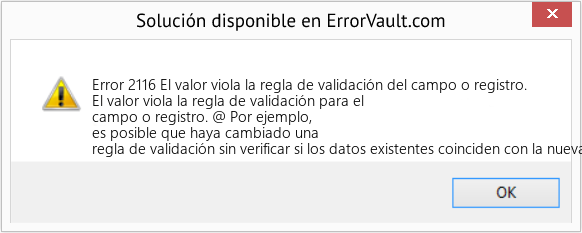 Fix El valor viola la regla de validación del campo o registro. (Error Code 2116)