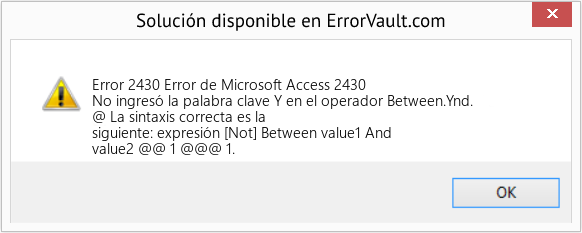 Descargar la herramienta de reparación de errores <?php echo $number; ?> (Error de Microsoft Access 2430) Fix Error de Microsoft Access 2430 (Error Code 2430)