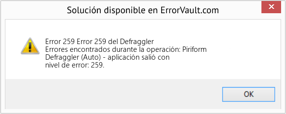 Descargar la herramienta de reparación de errores <?php echo $number; ?> (Error 259 del Defraggler) Fix Error 259 del Defraggler (Error Code 259)