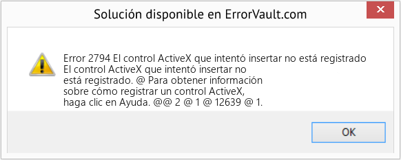 Fix El control ActiveX que intentó insertar no está registrado (Error Code 2794)
