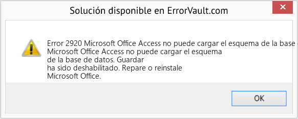 Fix Microsoft Office Access no puede cargar el esquema de la base de datos (Error Code 2920)