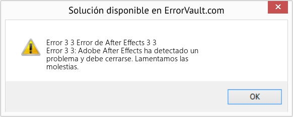 Descargar la herramienta de reparación de errores <?php echo $number; ?> (Error de After Effects 3 3) Fix Error de After Effects 3 3 (Error Code 3 3)