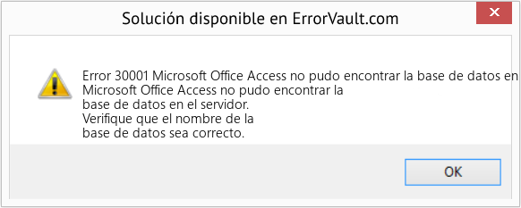 Descargar la herramienta de reparación de errores <?php echo $number; ?> (Microsoft Office Access no pudo encontrar la base de datos en el servidor) Fix Microsoft Office Access no pudo encontrar la base de datos en el servidor (Error Code 30001)