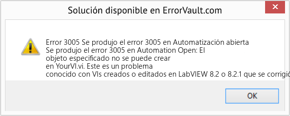 Descargar la herramienta de reparación de errores <?php echo $number; ?> (Se produjo el error 3005 en Automatización abierta) Fix Se produjo el error 3005 en Automatización abierta (Error Code 3005)