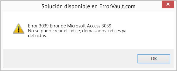 Descargar la herramienta de reparación de errores <?php echo $number; ?> (Error de Microsoft Access 3039) Fix Error de Microsoft Access 3039 (Error Code 3039)