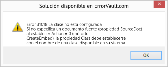 Descargar la herramienta de reparación de errores <?php echo $number; ?> (La clase no está configurada) Fix La clase no está configurada (Error Code 31018)