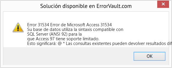 Descargar la herramienta de reparación de errores <?php echo $number; ?> (Error de Microsoft Access 31534) Fix Error de Microsoft Access 31534 (Error Code 31534)