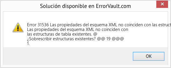 Fix Las propiedades del esquema XML no coinciden con las estructuras de tabla existentes. (Error Code 31536)