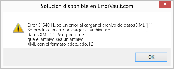 Fix Hubo un error al cargar el archivo de datos XML '| 1' (Error Code 31540)