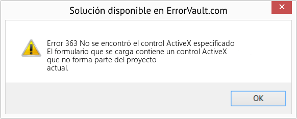 Descargar la herramienta de reparación de errores <?php echo $number; ?> (No se encontró el control ActiveX especificado) Fix No se encontró el control ActiveX especificado (Error Code 363)
