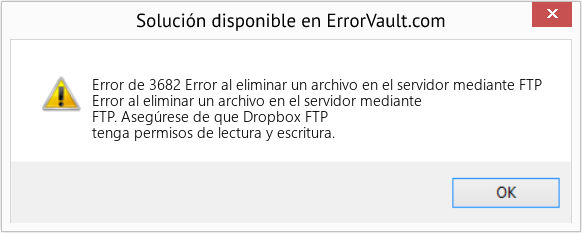 Descargar la herramienta de reparación de errores <?php echo $number; ?> (Error al eliminar un archivo en el servidor mediante FTP) Fix Error al eliminar un archivo en el servidor mediante FTP (Error Code de 3682)
