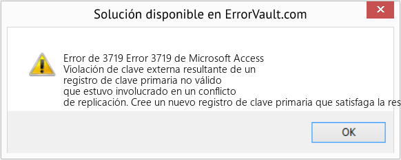 Descargar la herramienta de reparación de errores <?php echo $number; ?> (Error 3719 de Microsoft Access) Fix Error 3719 de Microsoft Access (Error Code de 3719)