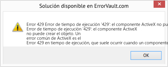 Descargar la herramienta de reparación de errores <?php echo $number; ?> (Error de tiempo de ejecución '429': el componente ActiveX no puede crear un objeto) Fix Error de tiempo de ejecución '429': el componente ActiveX no puede crear un objeto (Error Code 429)