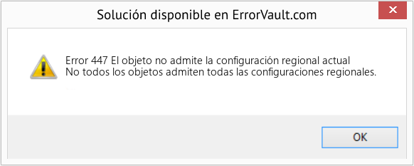Descargar la herramienta de reparación de errores <?php echo $number; ?> (El objeto no admite la configuración regional actual) Fix El objeto no admite la configuración regional actual (Error Code 447)