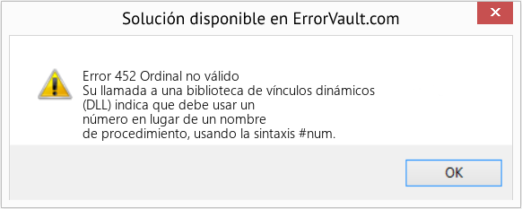Descargar la herramienta de reparación de errores <?php echo $number; ?> (Ordinal no válido) Fix Ordinal no válido (Error Code 452)
