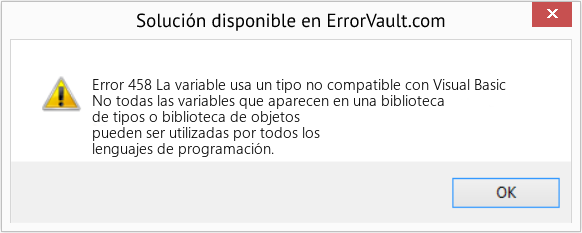 Fix La variable usa un tipo no compatible con Visual Basic (Error Code 458)
