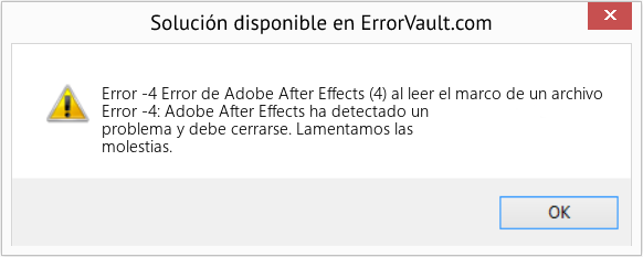 Descargar la herramienta de reparación de errores <?php echo $number; ?> (Error de Adobe After Effects (4) al leer el marco de un archivo) Fix Error de Adobe After Effects (4) al leer el marco de un archivo (Error Code -4)