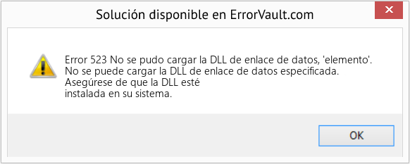 Fix No se pudo cargar la DLL de enlace de datos, 'elemento'. (Error Code 523)