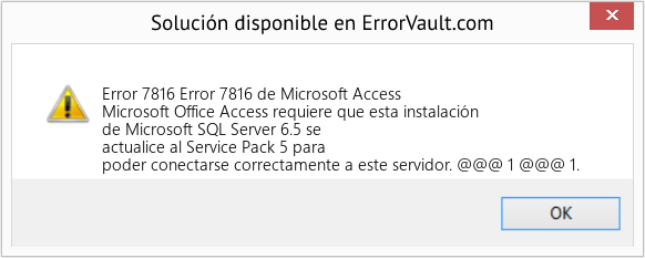 Descargar la herramienta de reparación de errores <?php echo $number; ?> (Error 7816 de Microsoft Access) Fix Error 7816 de Microsoft Access (Error Code 7816)