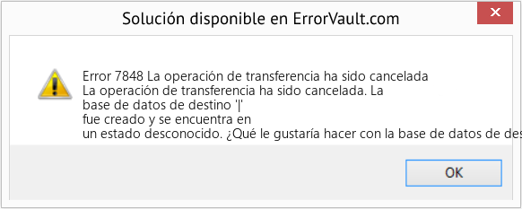 Descargar la herramienta de reparación de errores <?php echo $number; ?> (La operación de transferencia ha sido cancelada) Fix La operación de transferencia ha sido cancelada (Error Code 7848)