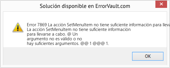Fix La acción SetMenuItem no tiene suficiente información para llevarse a cabo (Error Code 7869)