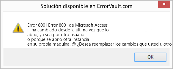 Descargar la herramienta de reparación de errores <?php echo $number; ?> (Error 8001 de Microsoft Access) Fix Error 8001 de Microsoft Access (Error Code 8001)