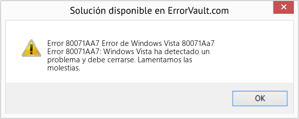 Fix Error de Windows Vista 80071Aa7 (Error Code 80071AA7)