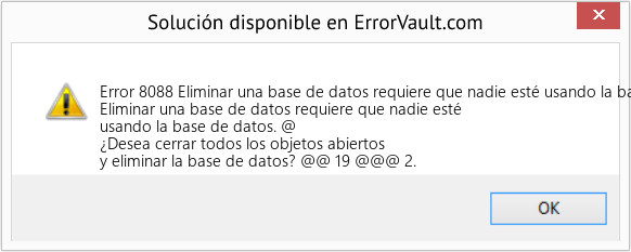 Descargar la herramienta de reparación de errores <?php echo $number; ?> (Eliminar una base de datos requiere que nadie esté usando la base de datos actualmente) Fix Eliminar una base de datos requiere que nadie esté usando la base de datos actualmente (Error Code 8088)