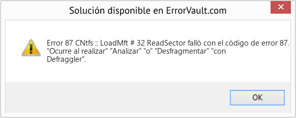 Fix CNtfs :: LoadMft # 32 ReadSector falló con el código de error 87. (Error Code 87)
