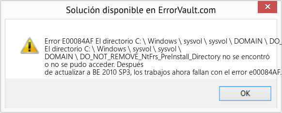 Fix El directorio C: \ Windows \ sysvol \ sysvol \ DOMAIN \ DO_NOT_REMOVE_NtFrs_PreInstall_Directory no se encontró o no se pudo acceder (Error Code E00084AF)