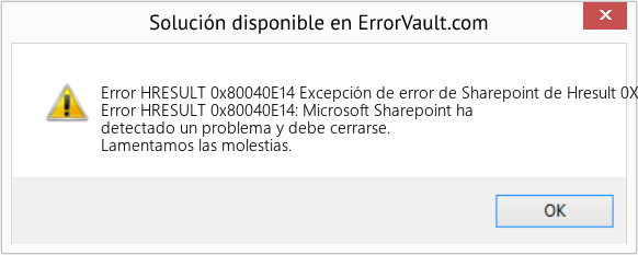 Fix Excepción de error de Sharepoint de Hresult 0X80040E14 (Error Code HRESULT 0x80040E14)
