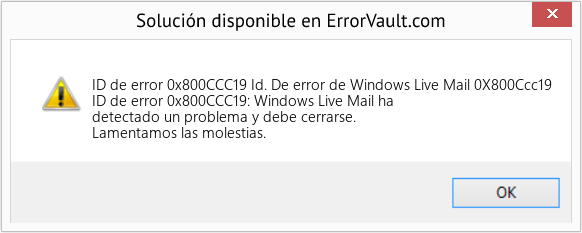 Fix Id. De error de Windows Live Mail 0X800Ccc19 (Error ID de error 0x800CCC19)