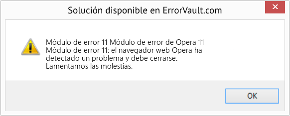 Descargar la herramienta de reparación de errores <?php echo $number; ?> (Módulo de error de Opera 11) Fix Módulo de error de Opera 11 (Error Módulo de error 11)