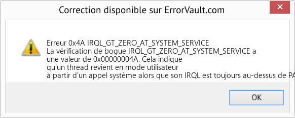 Fix IRQL_GT_ZERO_AT_SYSTEM_SERVICE (Error Erreur 0x4A)